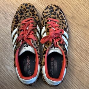 adidas Leopard-Print Sneakers with Coral Laces and White Stripes